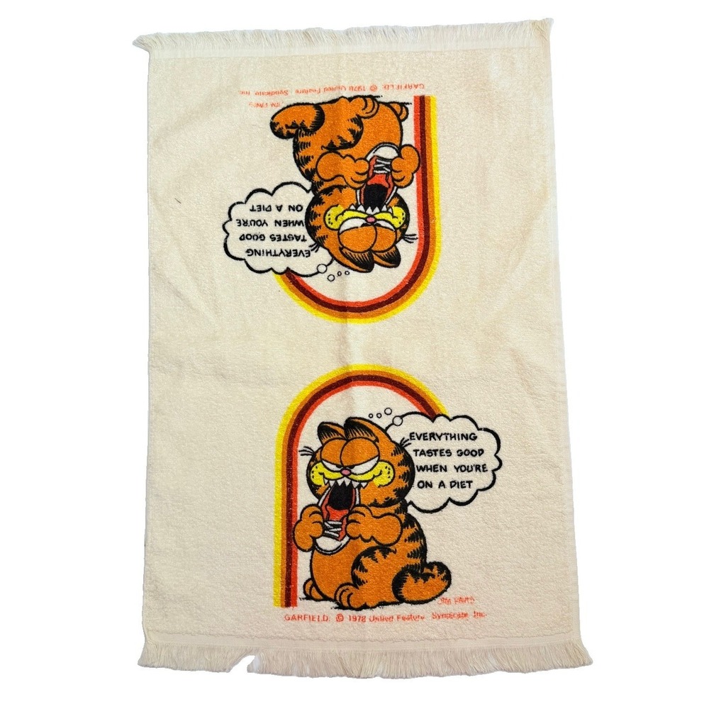 Vintage 1978 Garfield Hand Towel Everything Tastes Good USA 15.5x24